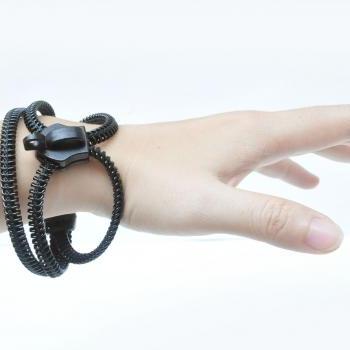 Wapped bracelets, zipper jewelry, rocker black urban design.